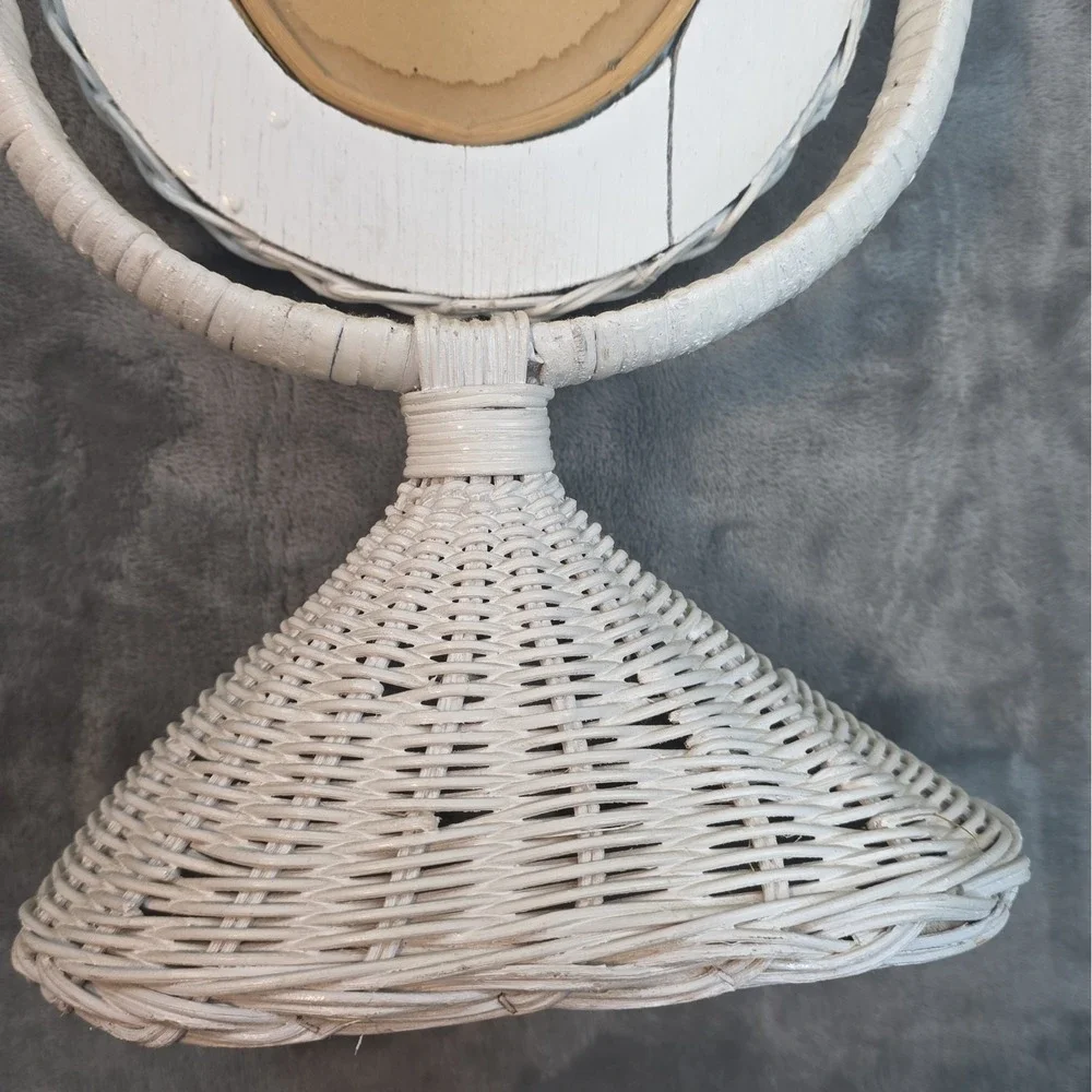 Vintage Wicker Rattan Vanity Mirror Cottage Cabin Chic Make-Up